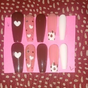Brown and Pink Pet-Themed Nail Set